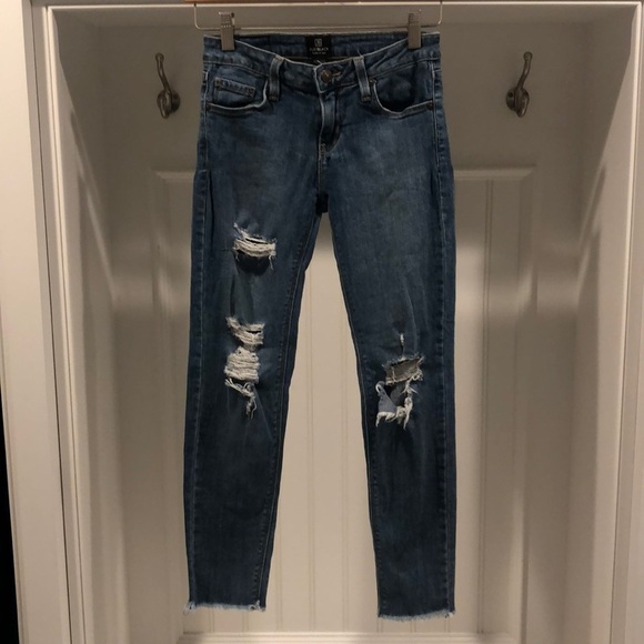 Just Black Blue Jeans with Frayed Bottom and Rips! - Picture 1 of 5